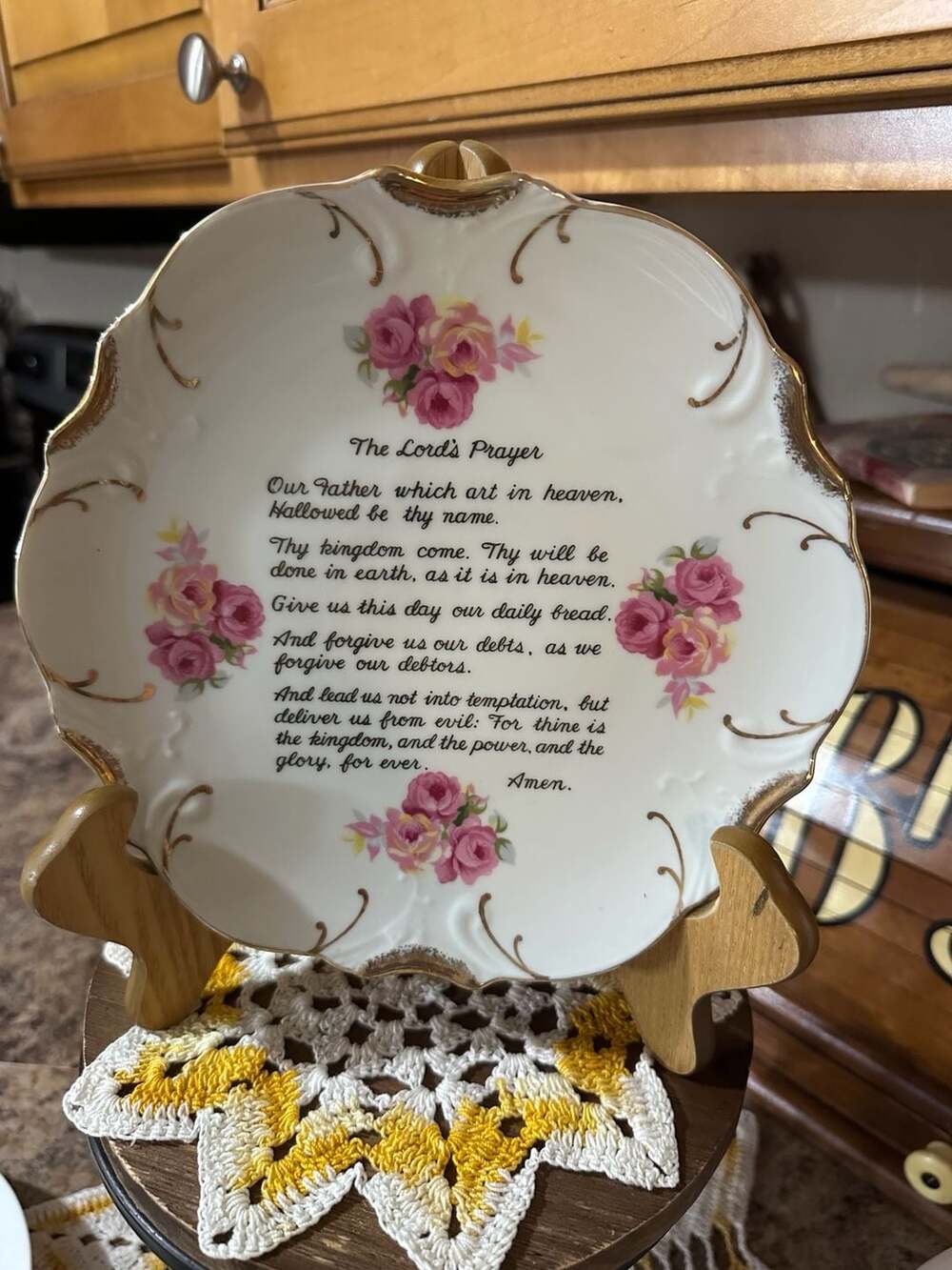 Vintage Japan The Lord's Prayer Decorative Wall Plate 18K Gold Trim